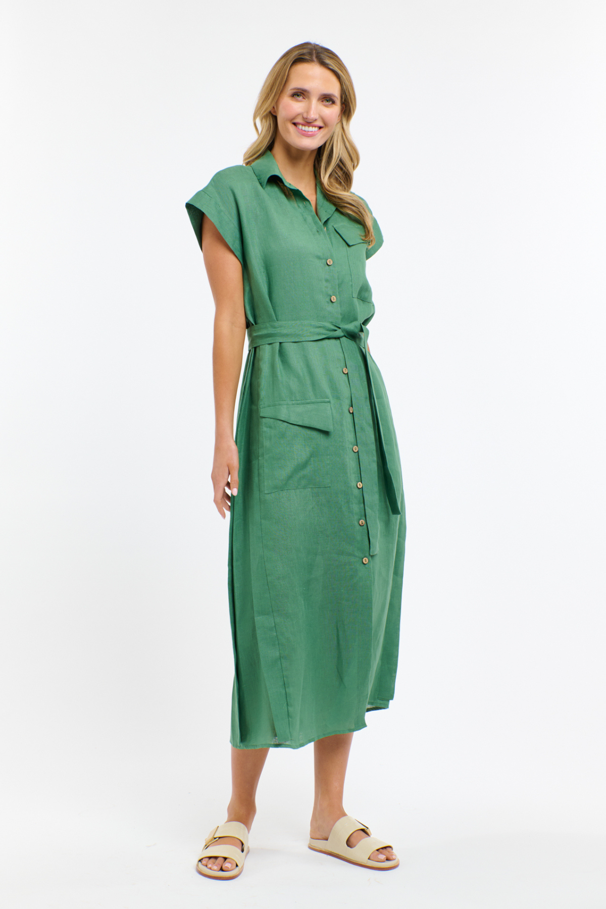 Estivo Linen Dress Green