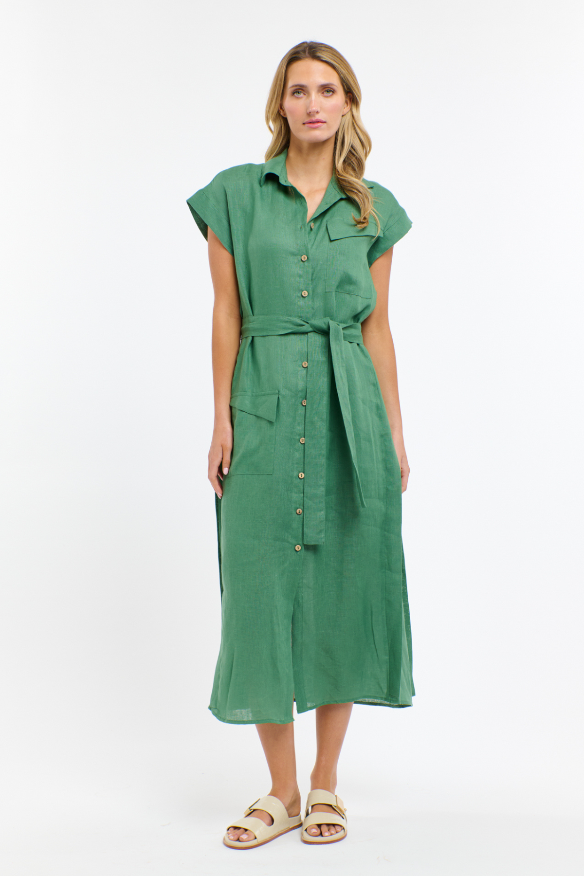 Estivo Linen Dress Green