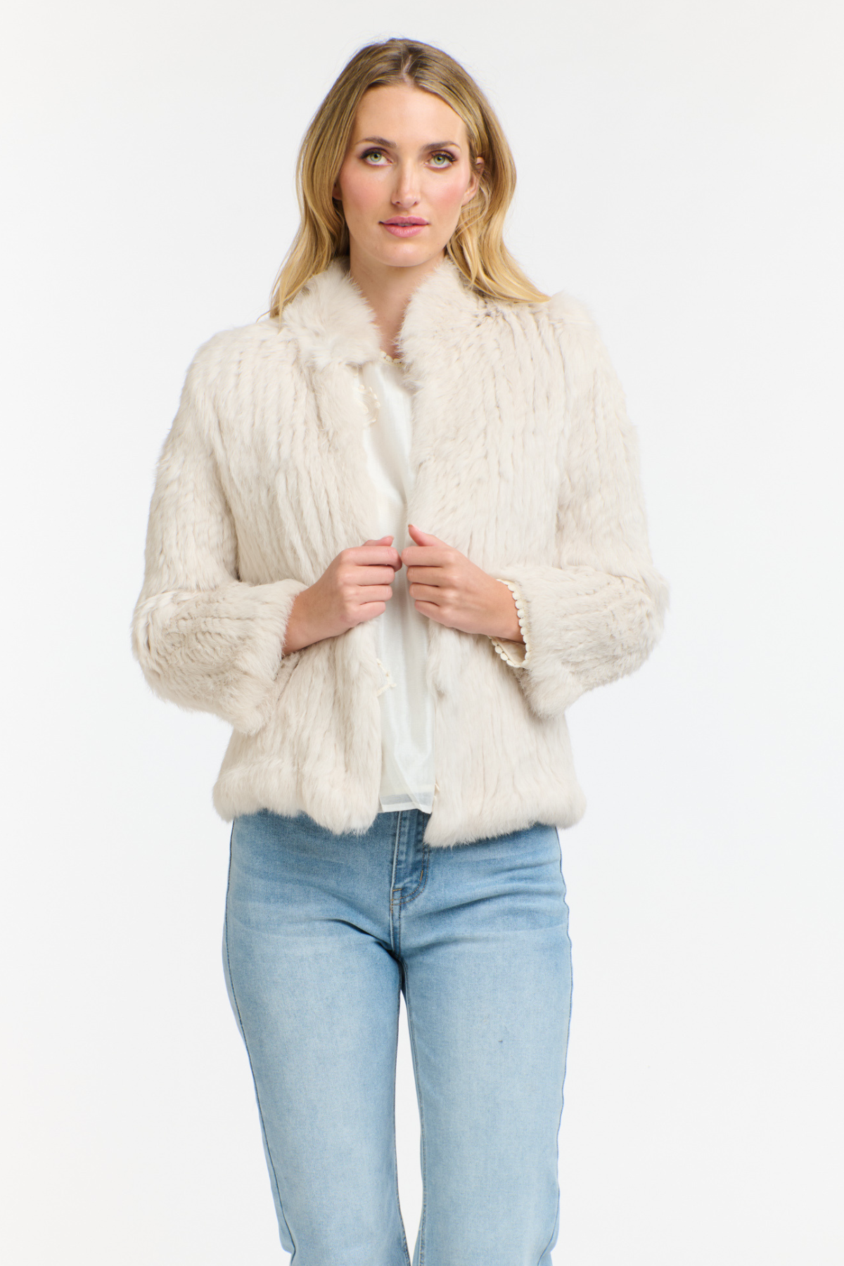 High Neck Rabbit Jacket Chalk