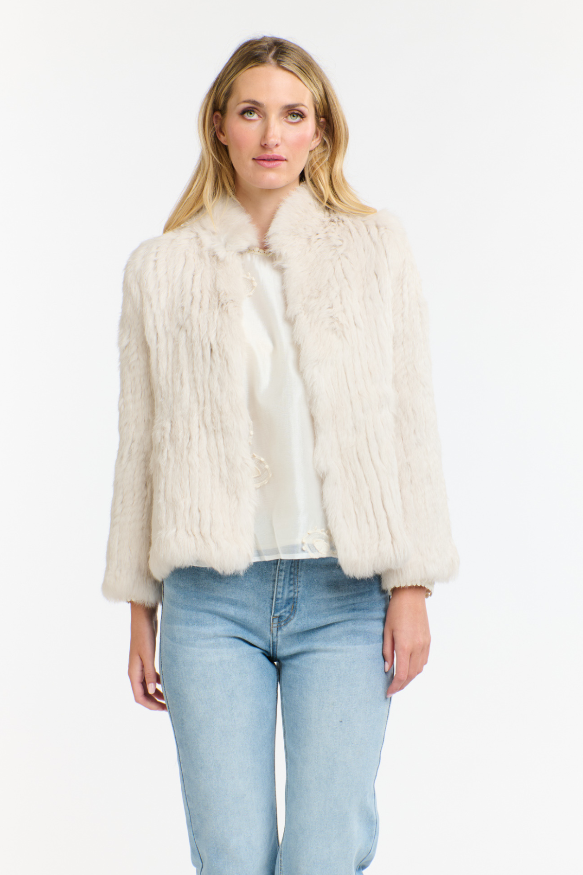 High Neck Rabbit Jacket Chalk