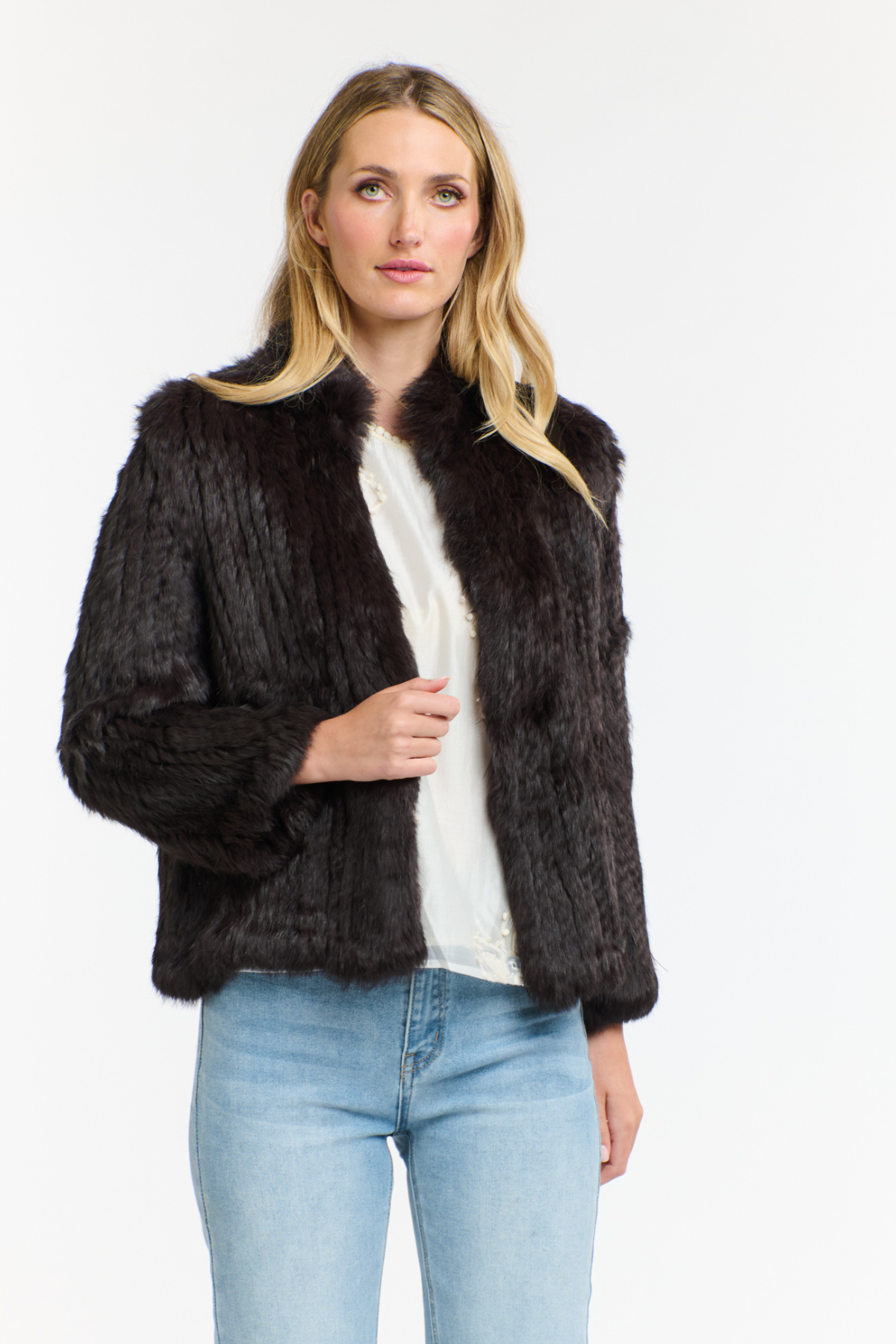 High Neck Rabbit Jacket Chocolate