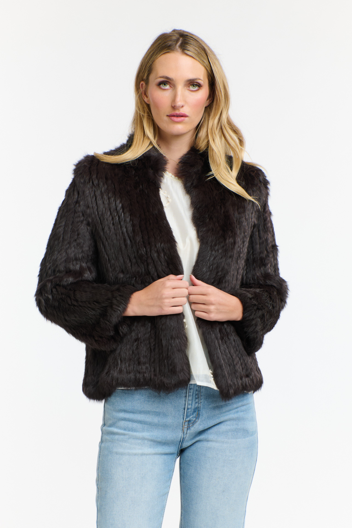 High Neck Rabbit Jacket Chocolate