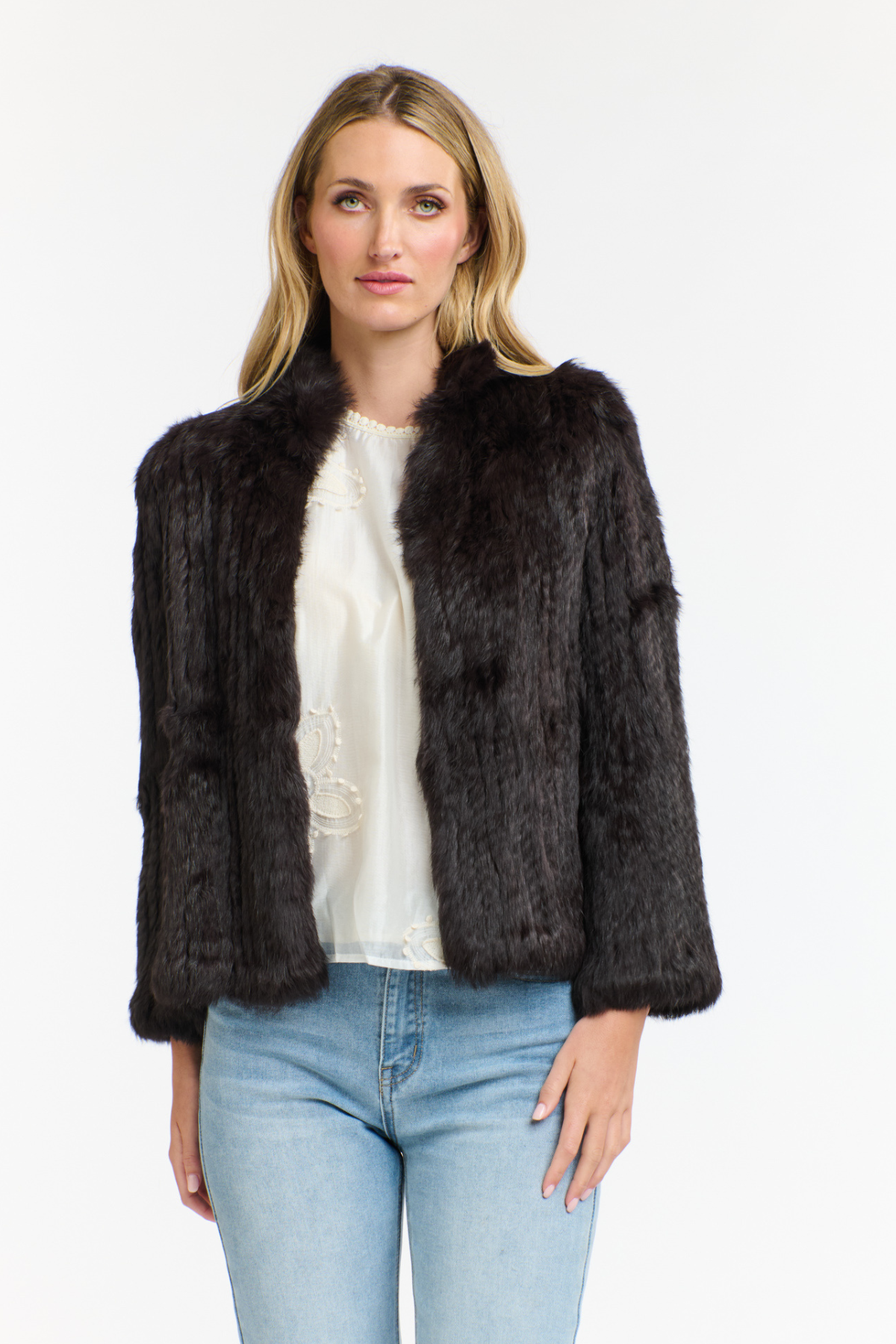 High Neck Rabbit Jacket Chocolate