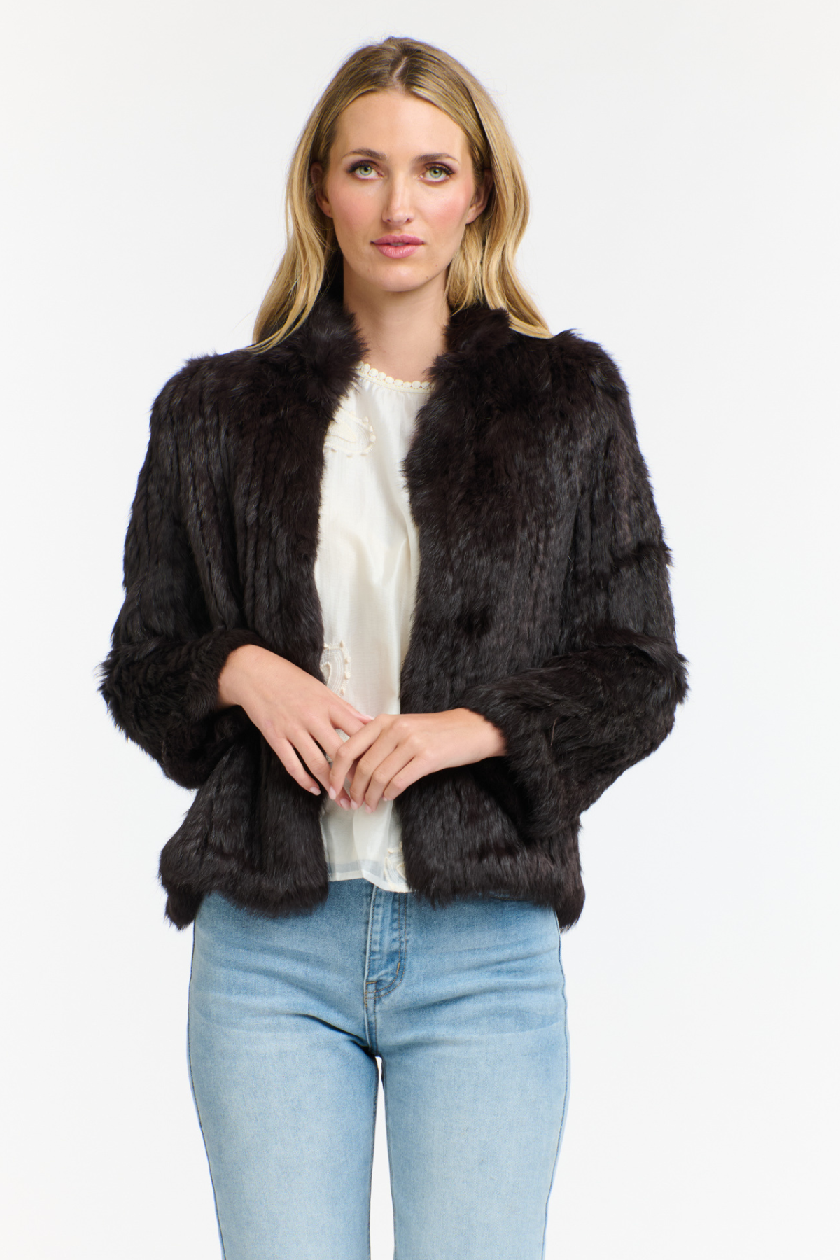 High Neck Rabbit Jacket Chocolate