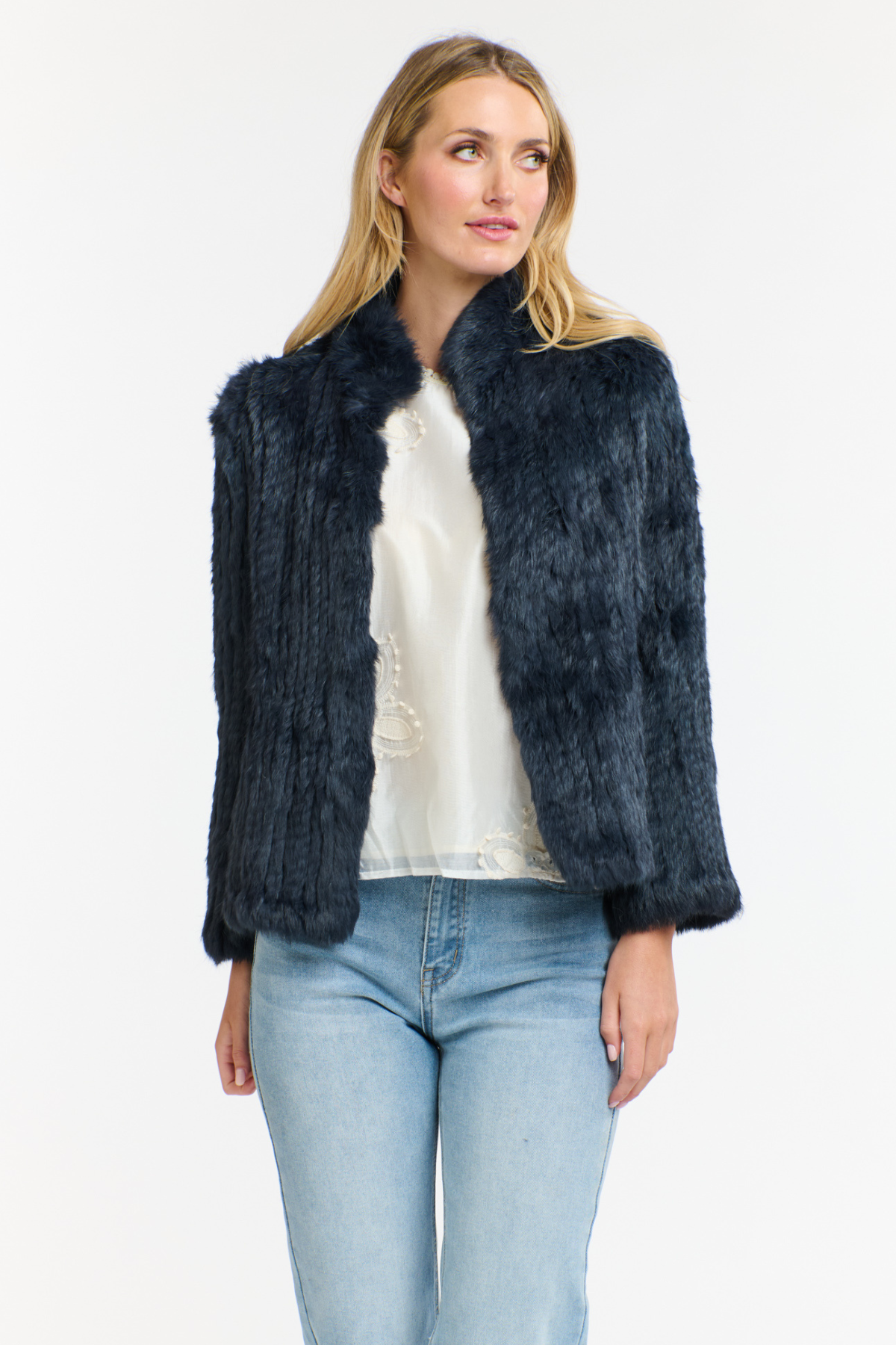 High Neck Rabbit Jacket Midnight