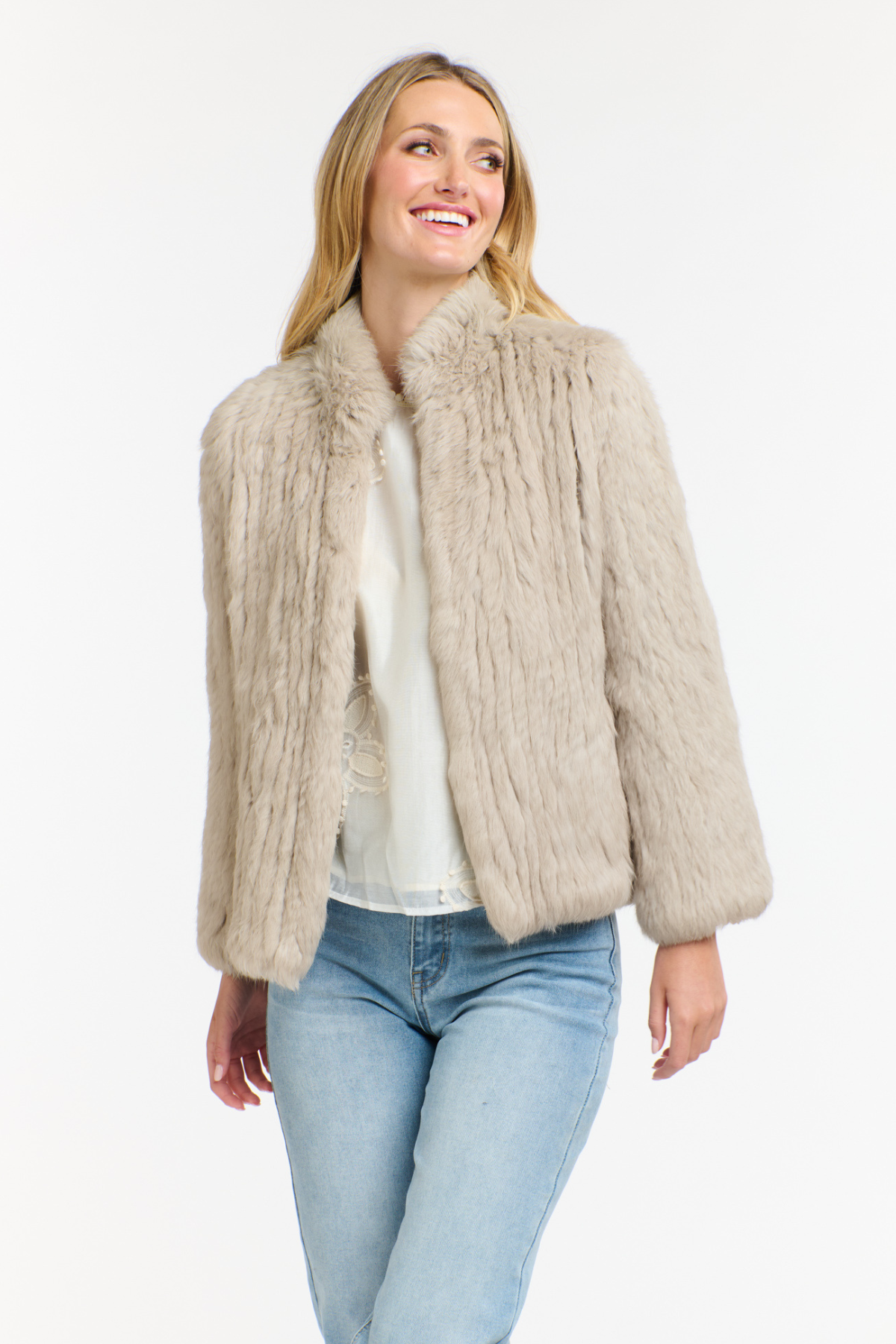 High Neck Rabbit Jacket Stone