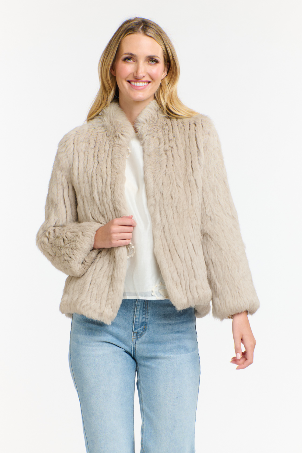 High Neck Rabbit Jacket Stone