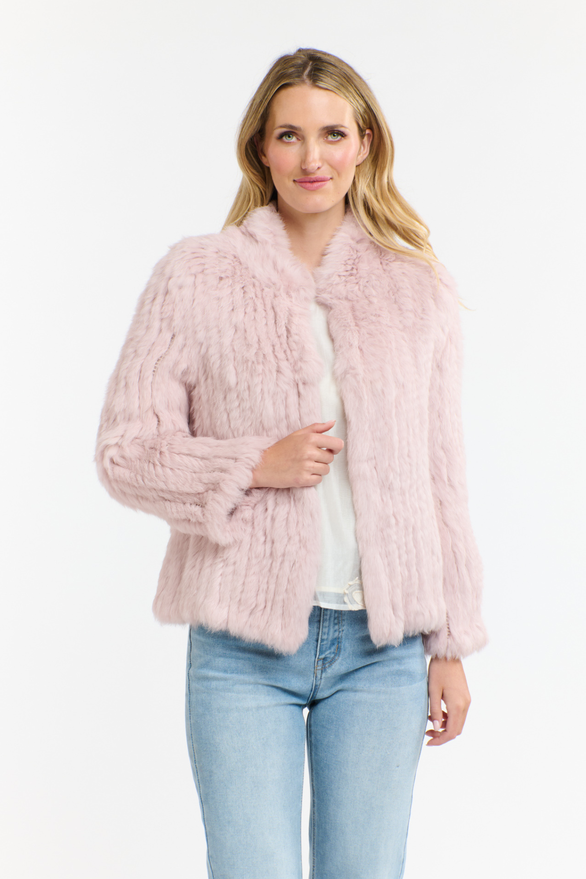 High Neck Rabbit Jacket Tea Rose