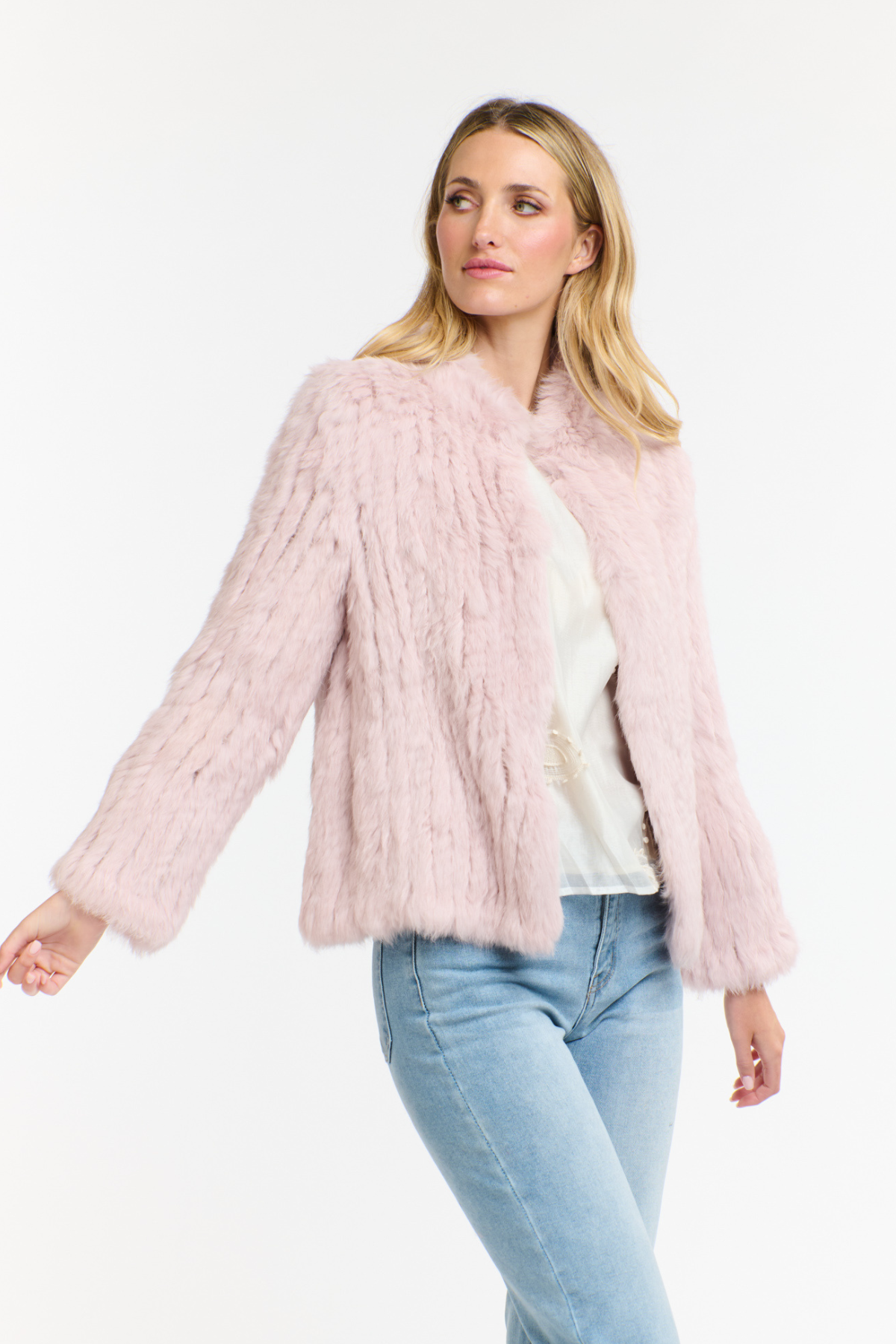 High Neck Rabbit Jacket Tea Rose