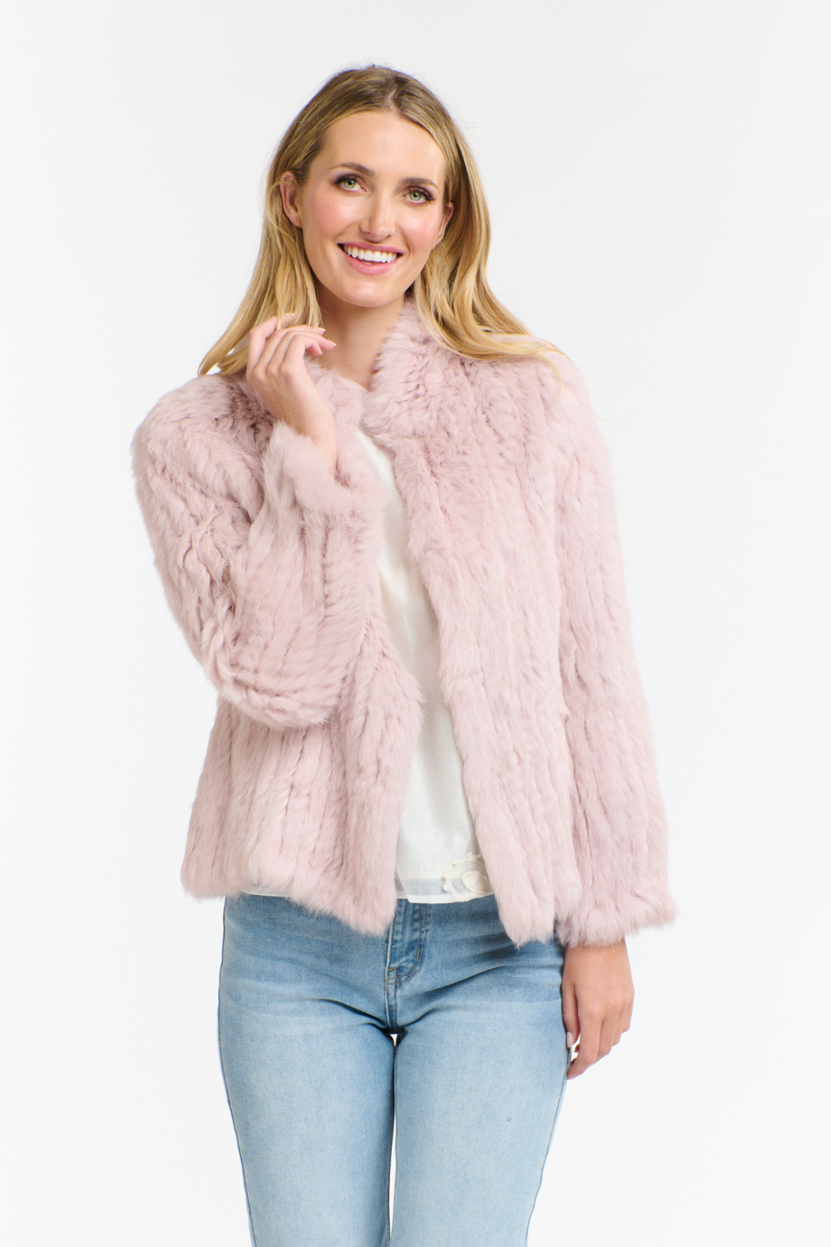 High Neck Rabbit Jacket Tea Rose