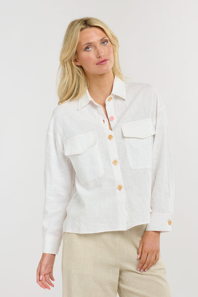 Maverick Linen Shirt White Pink