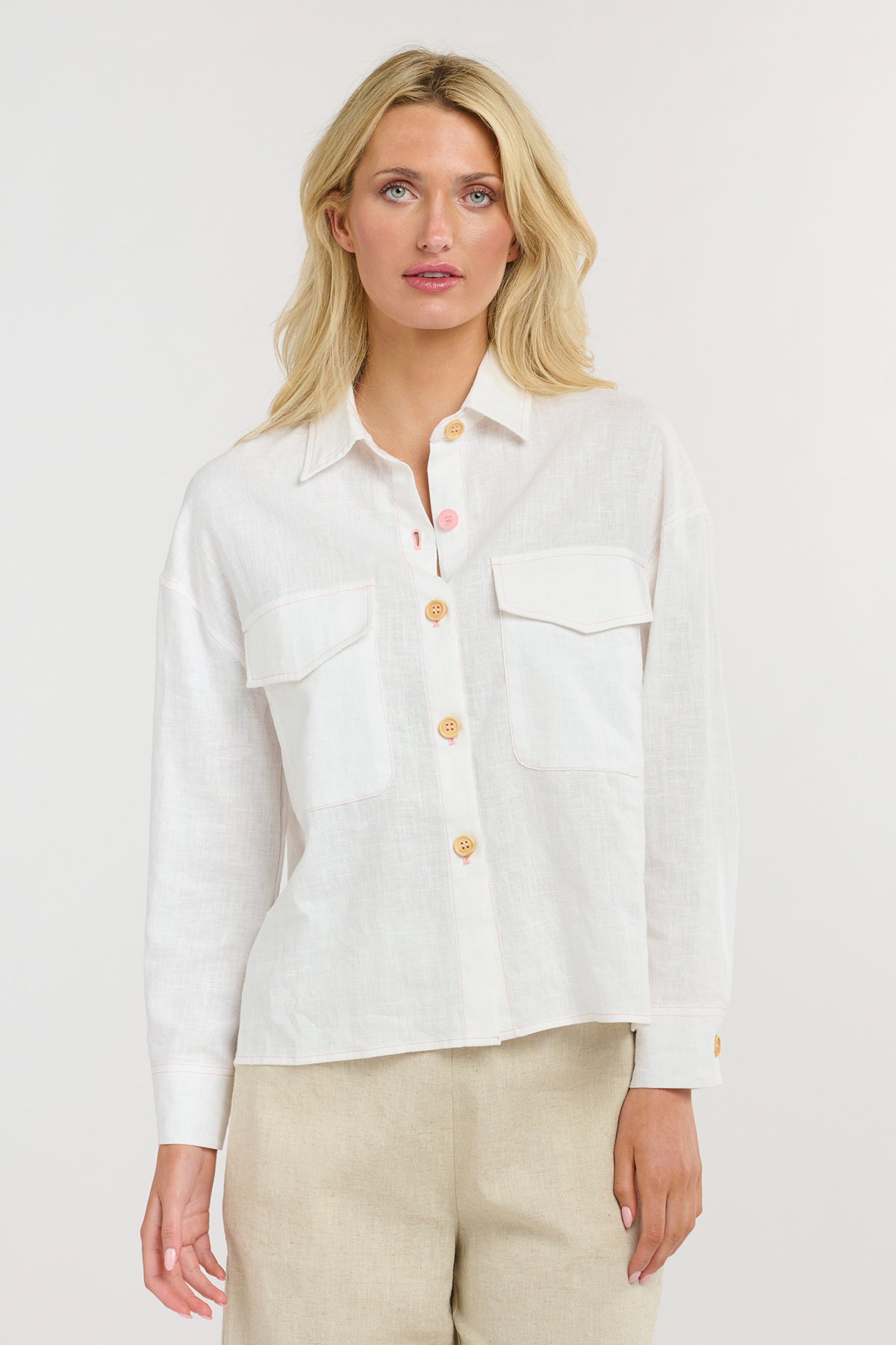 Maverick Linen Shirt White Pink