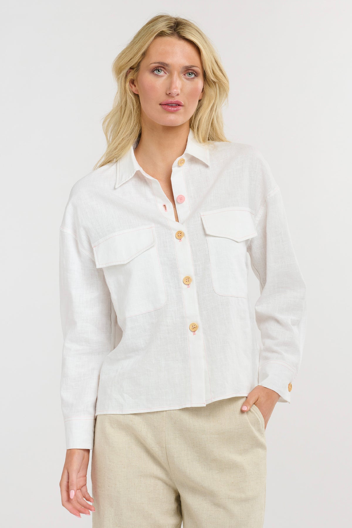 Maverick Linen Shirt White Pink