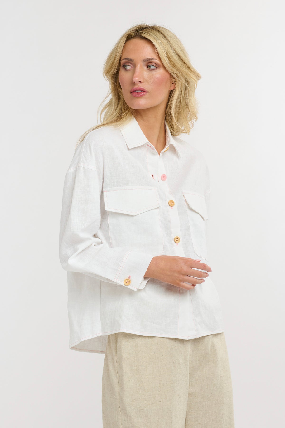 Maverick Linen Shirt White Pink