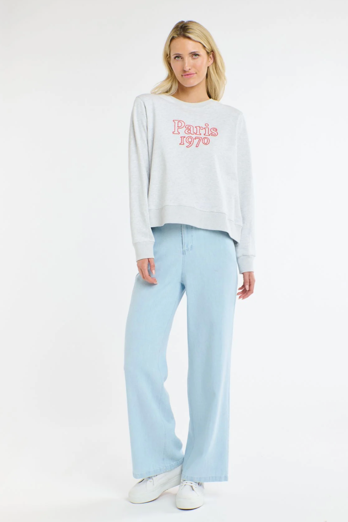 Paris Embroidered Sweat Grey Marle