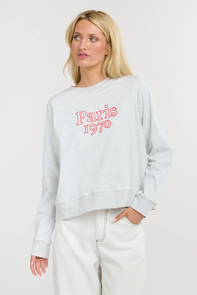 Paris Embroidered Sweat Grey Marle