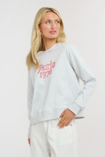 Paris Embroidered Sweat Grey Marle