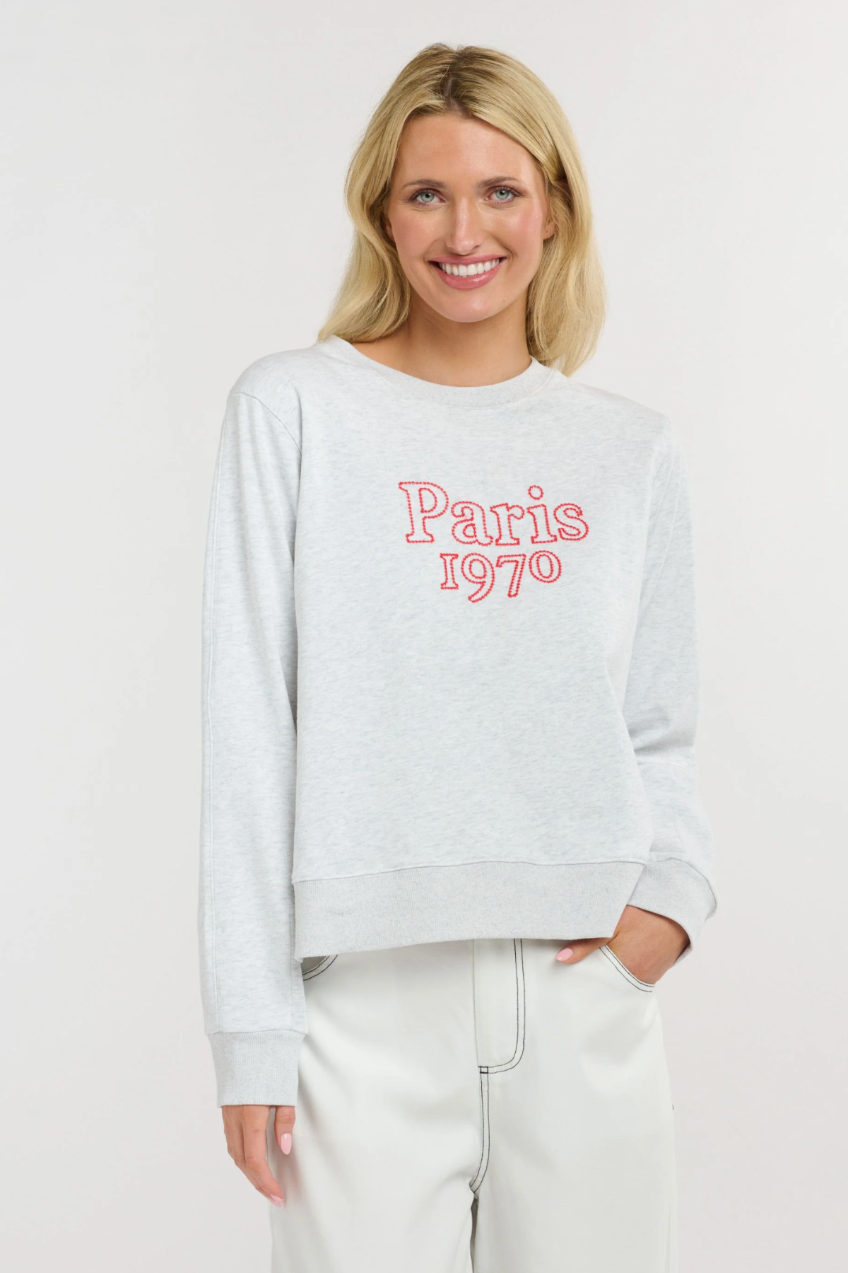 Paris Embroidered Sweat Grey Marle