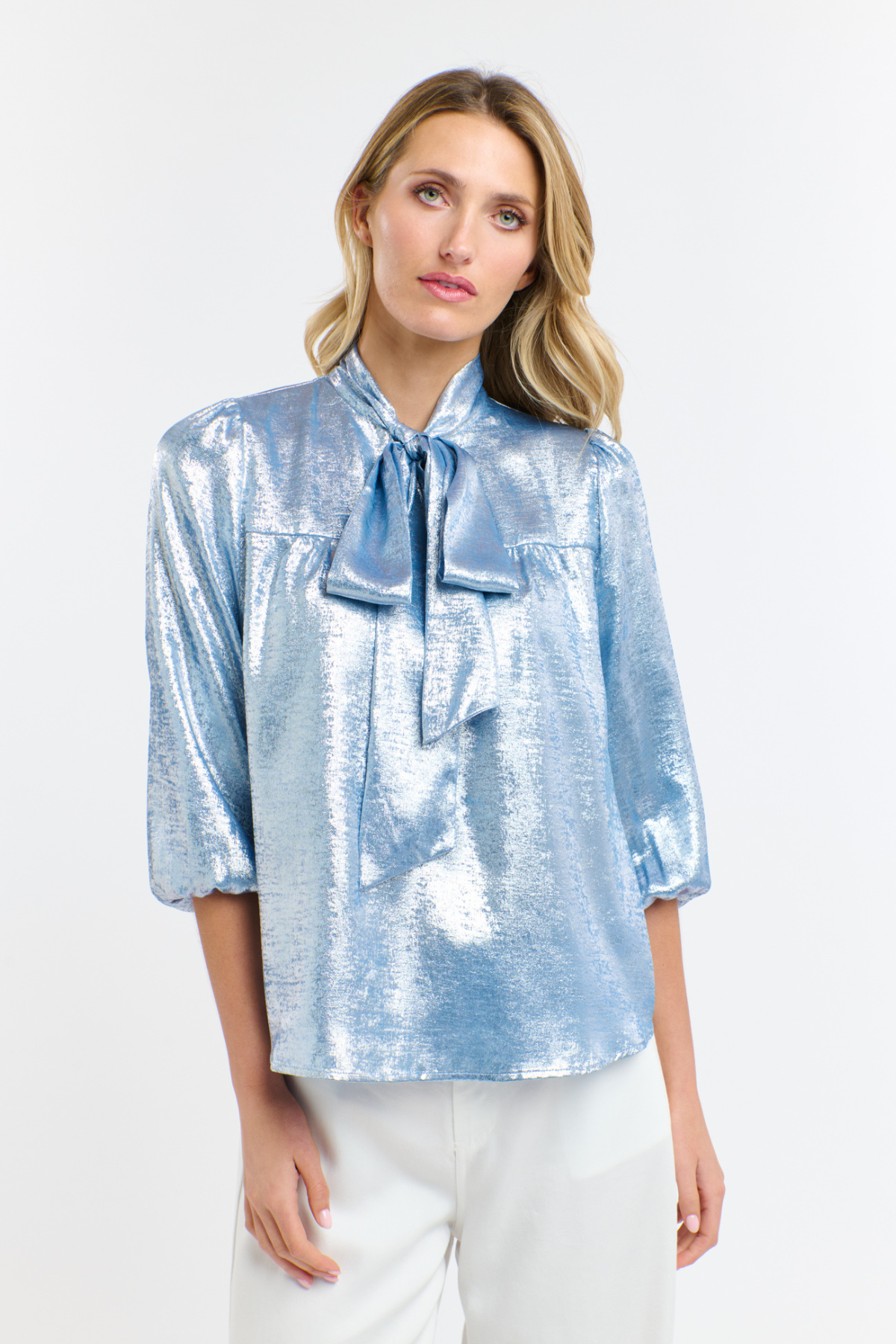 Summer Pussy Bow Blouse Arctic Blue