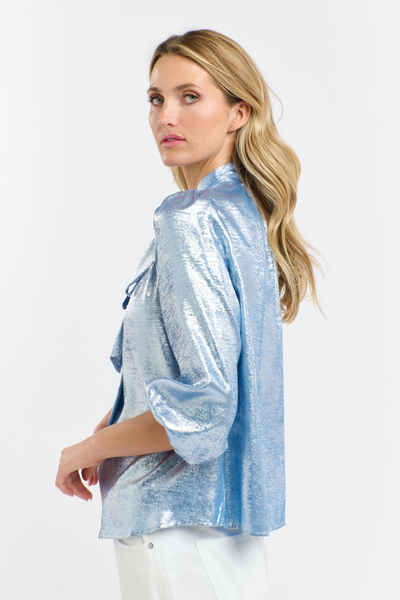 Summer Pussy Bow Blouse Arctic Blue