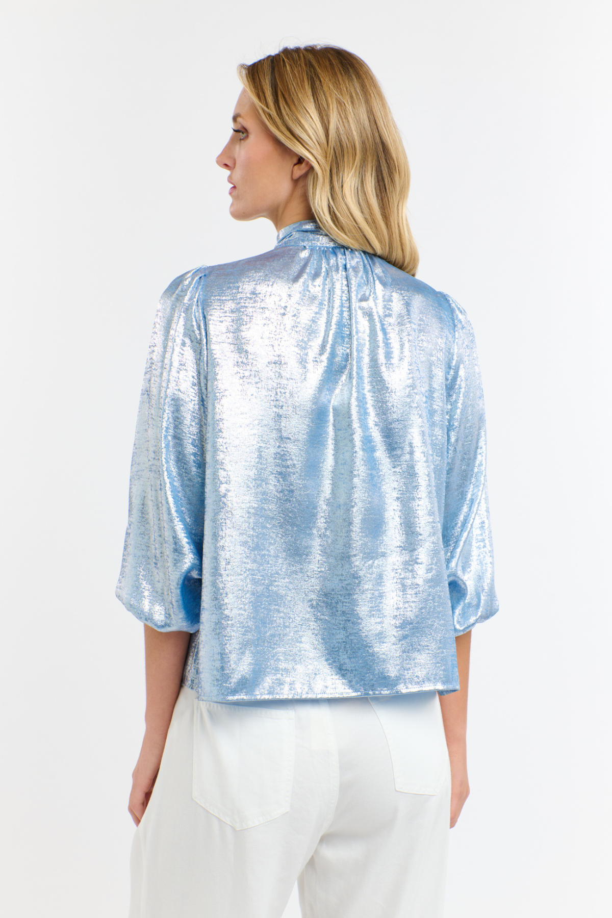 Summer Pussy Bow Blouse Arctic Blue