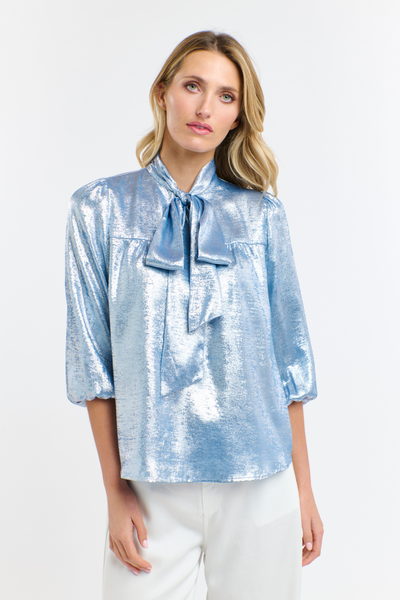 Summer Pussy Bow Blouse Arctic Blue