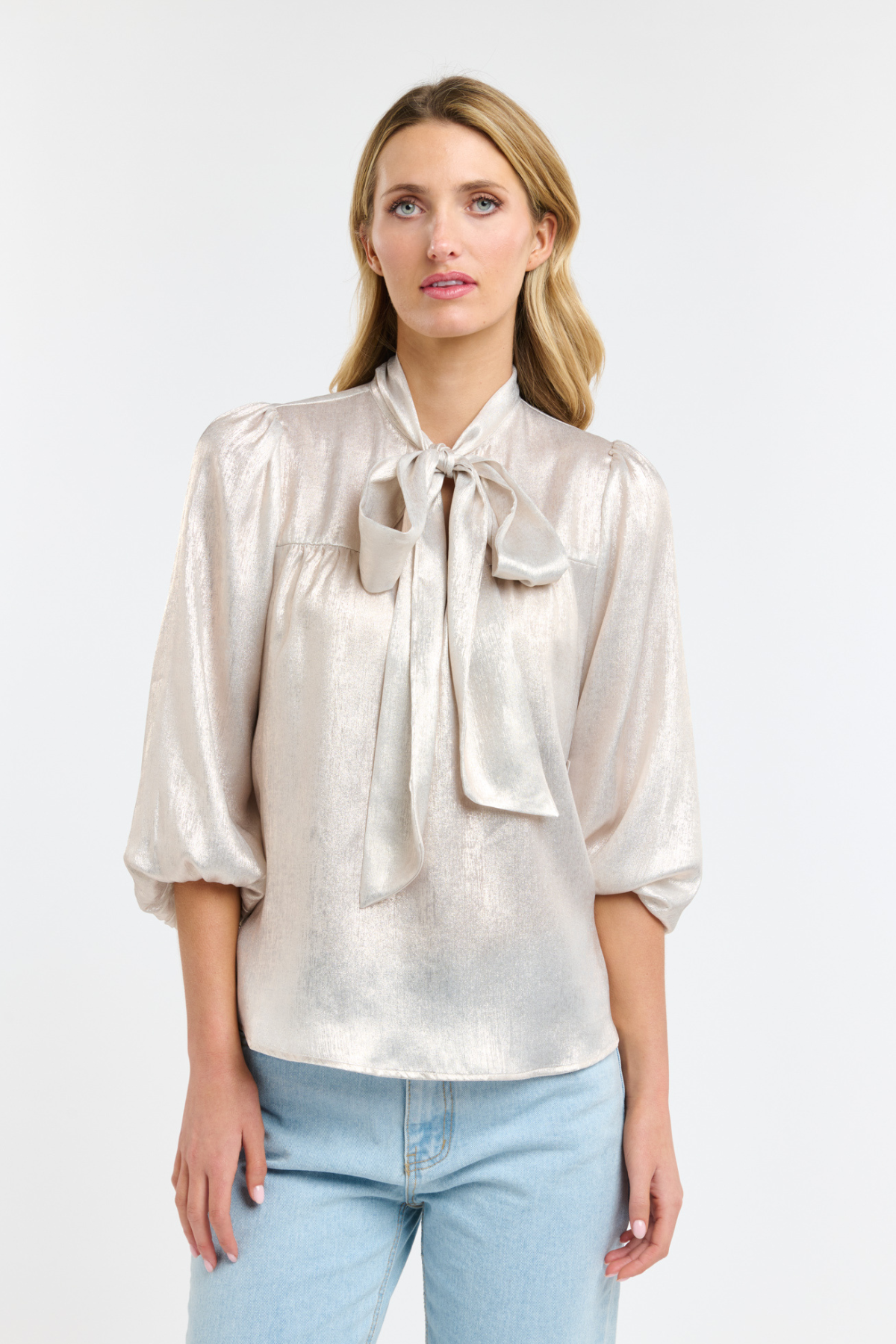 Summer Pussy Bow Blouse Champagne