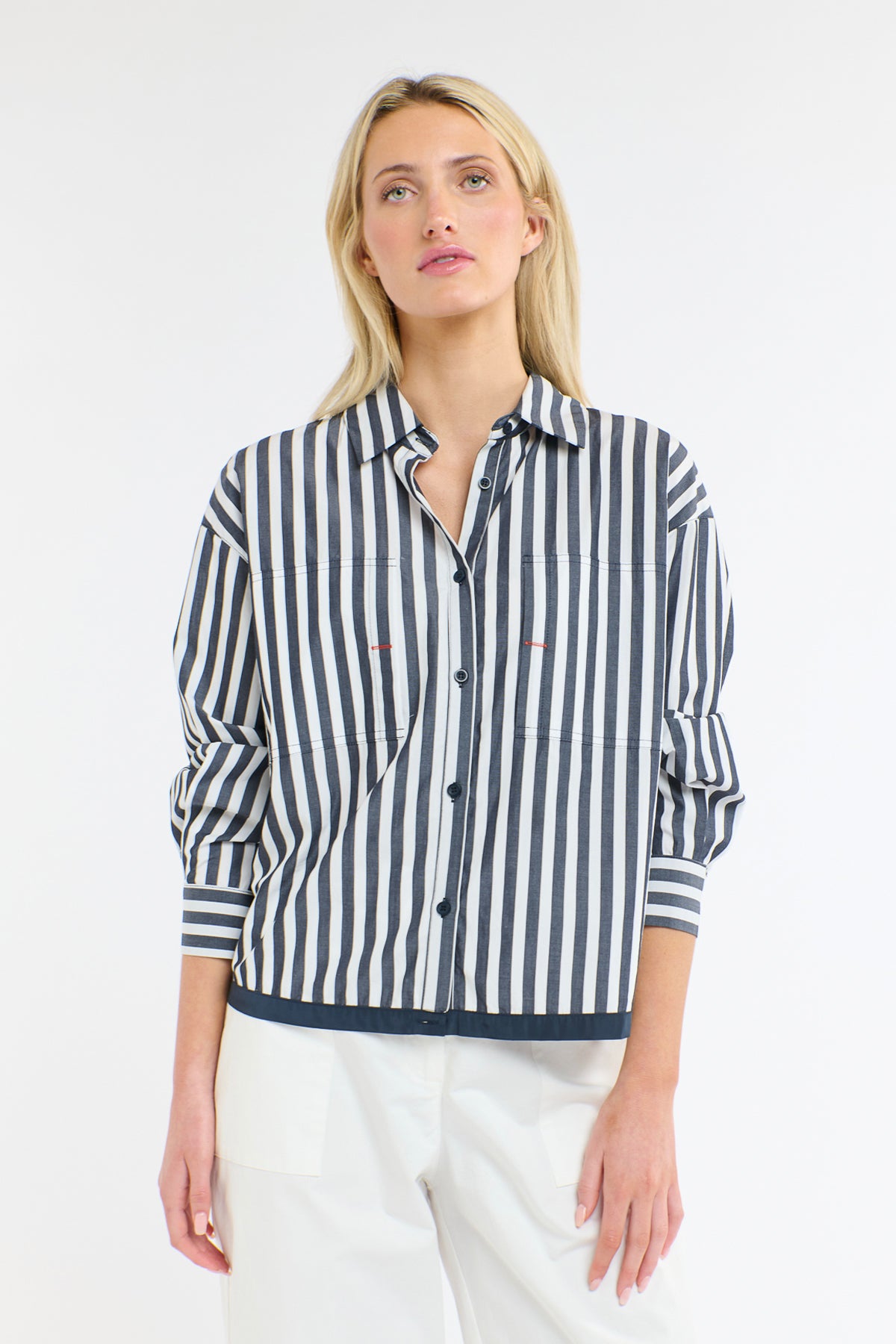 Sydney Stripe Shirt White & Navy