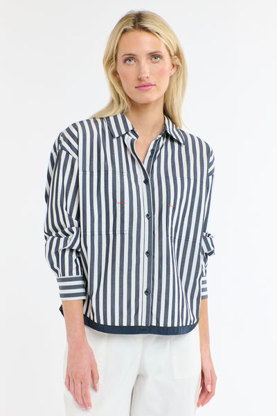 Sydney Stripe Shirt White & Navy