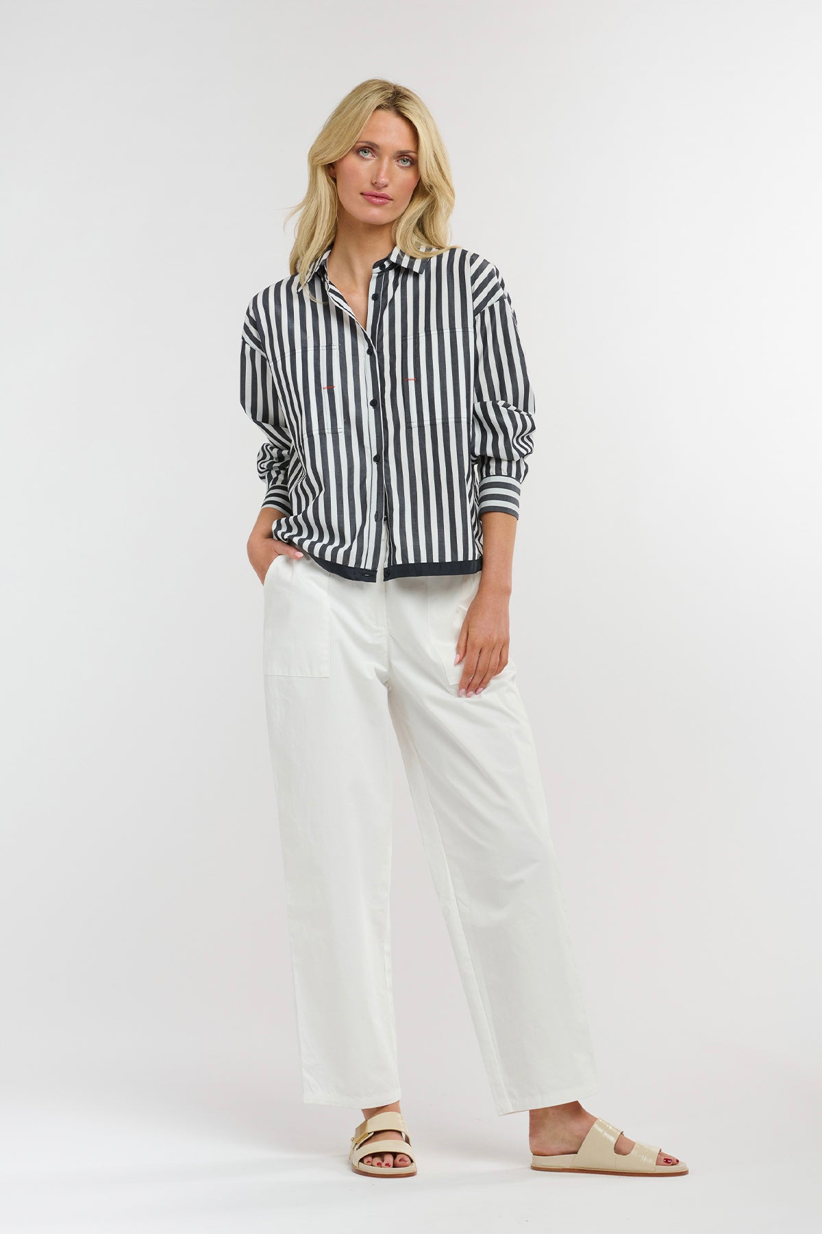 Sydney Stripe Shirt White & Navy