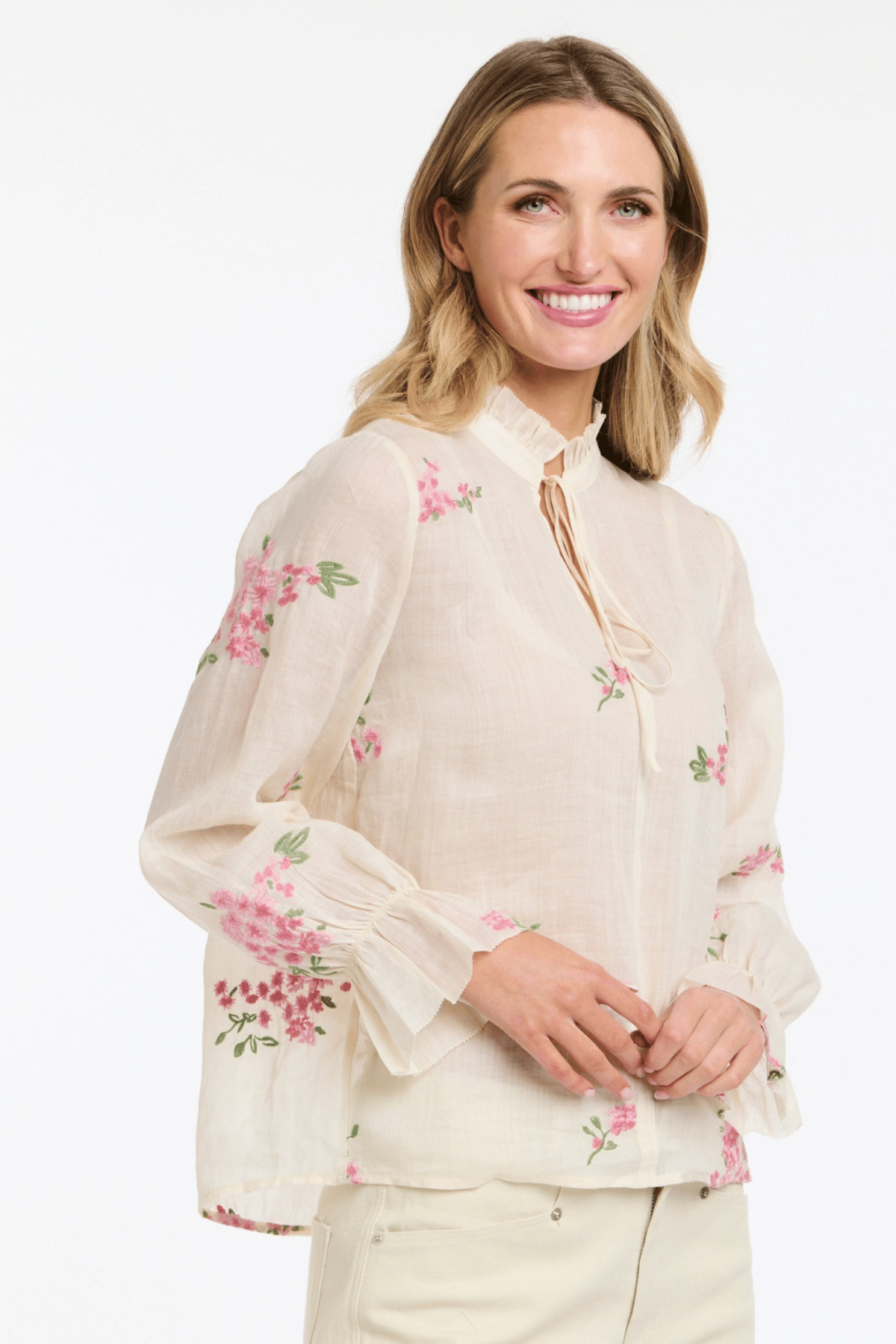 Tess Floral Blouse Ecru Pink