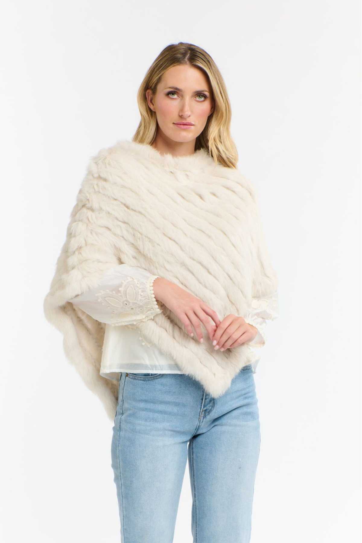 Rabbit Fur Poncho Chalk