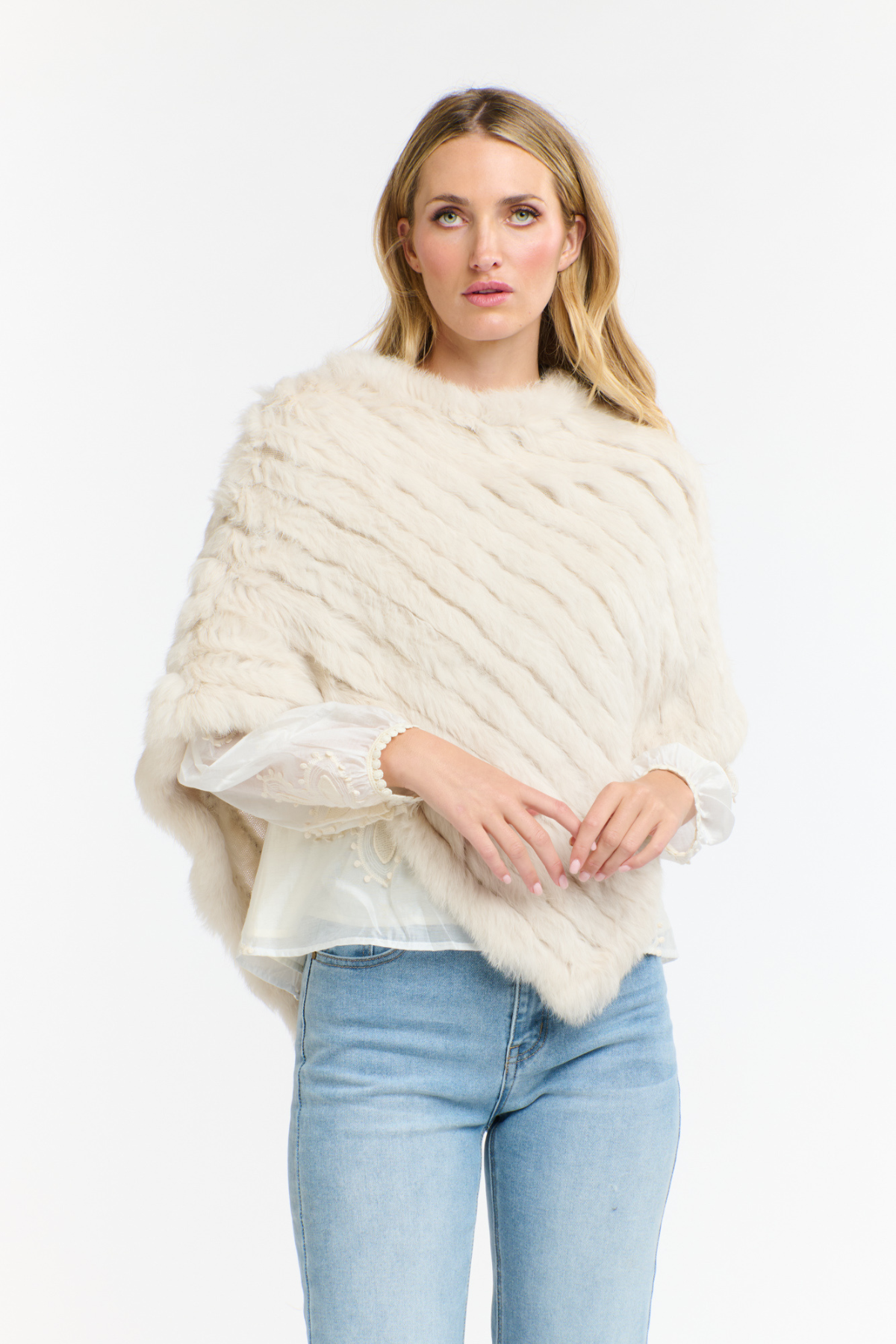 Rabbit Fur Poncho Chalk
