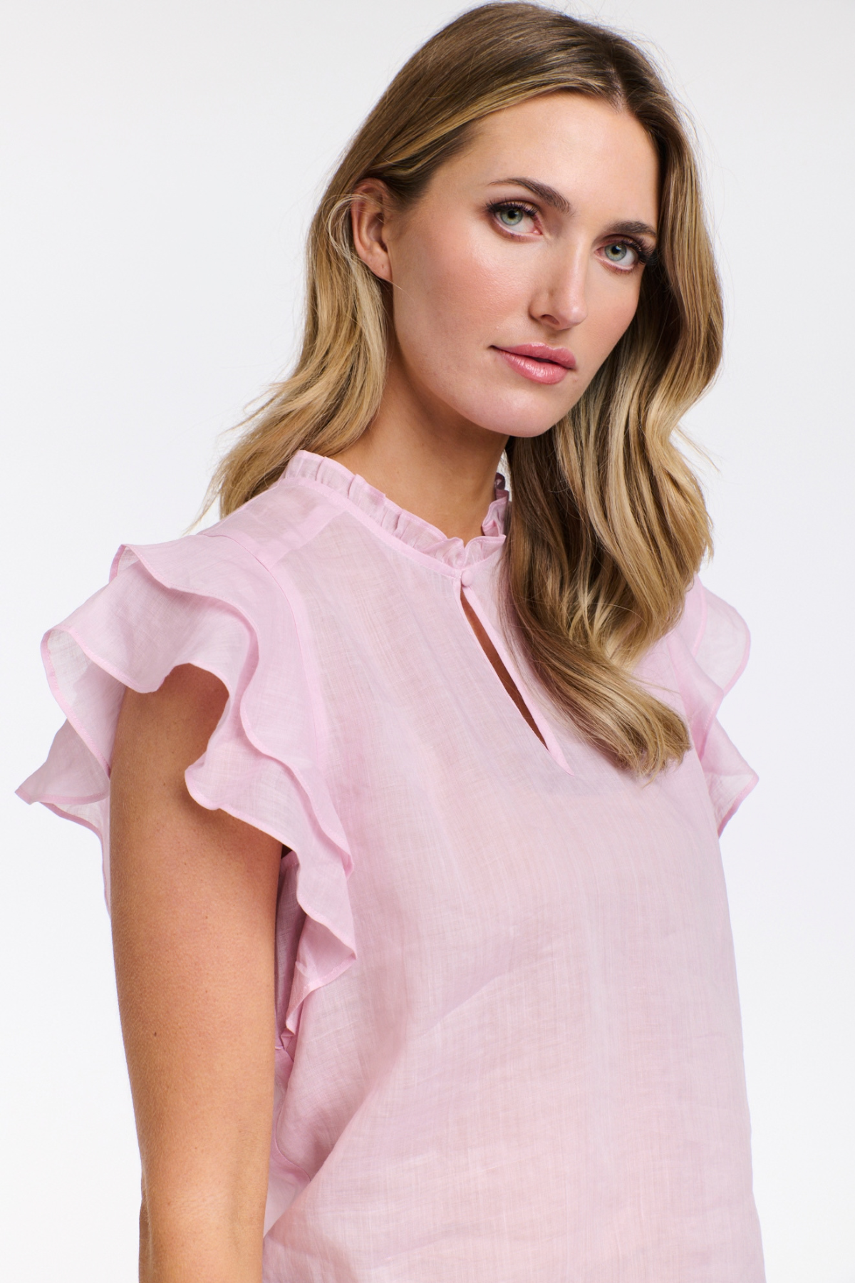 Alannah Flutter Sleeve Blouse Pink Pearl