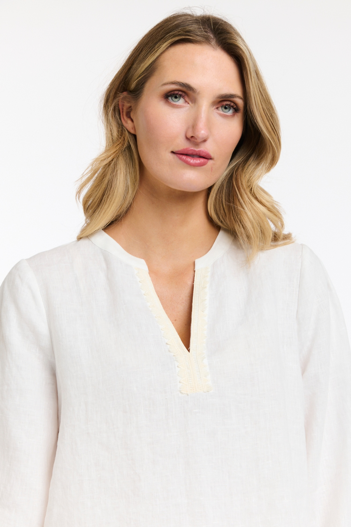 Anika Embroidered Linen Blouse White