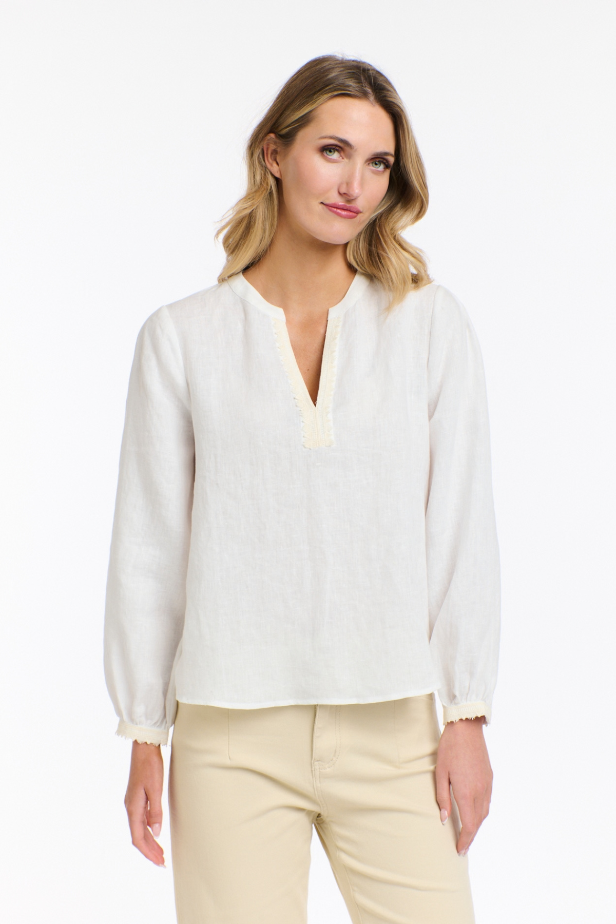 Anika Embroidered Linen Blouse White