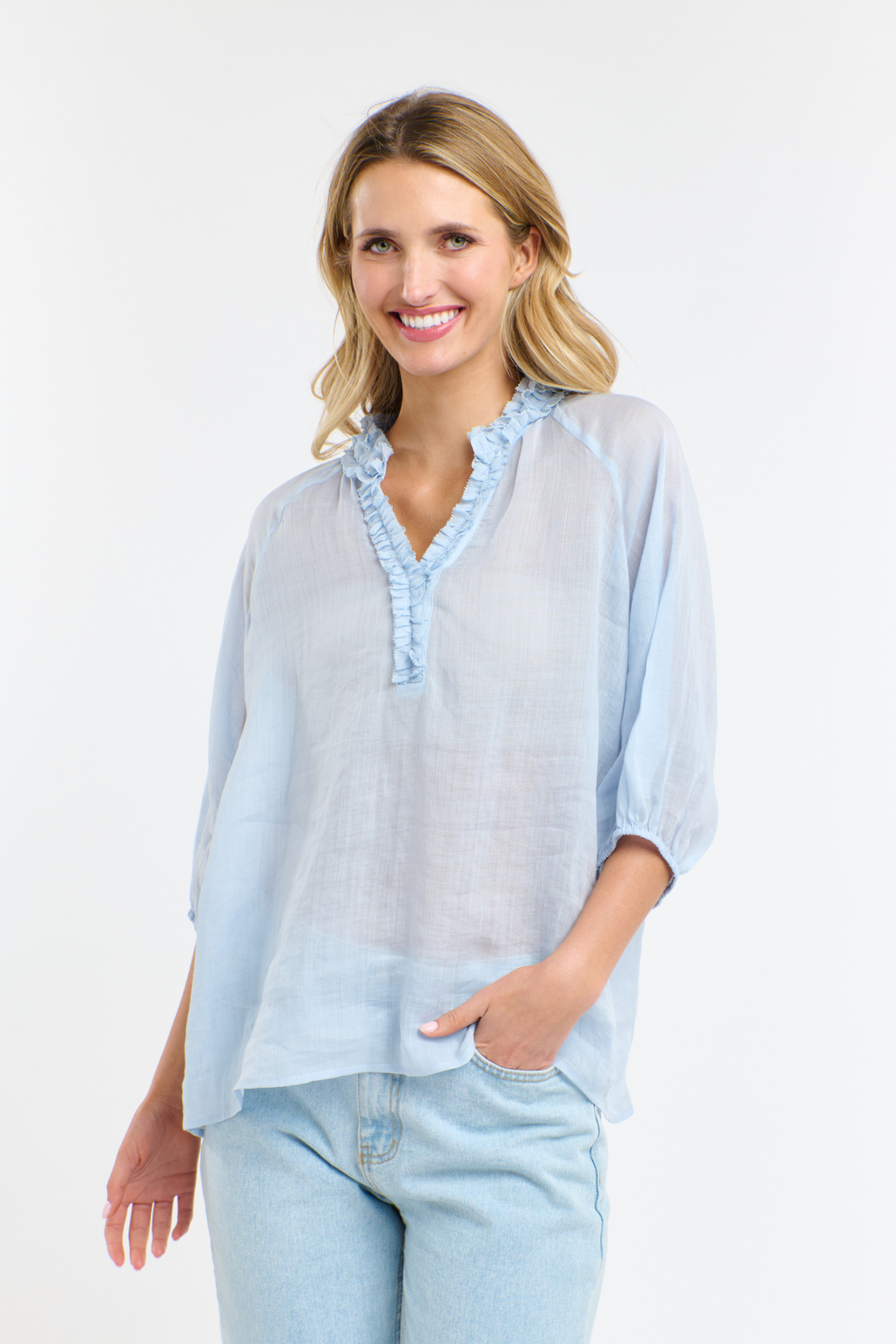 Cha Cha Frill Shirt Powder Blue