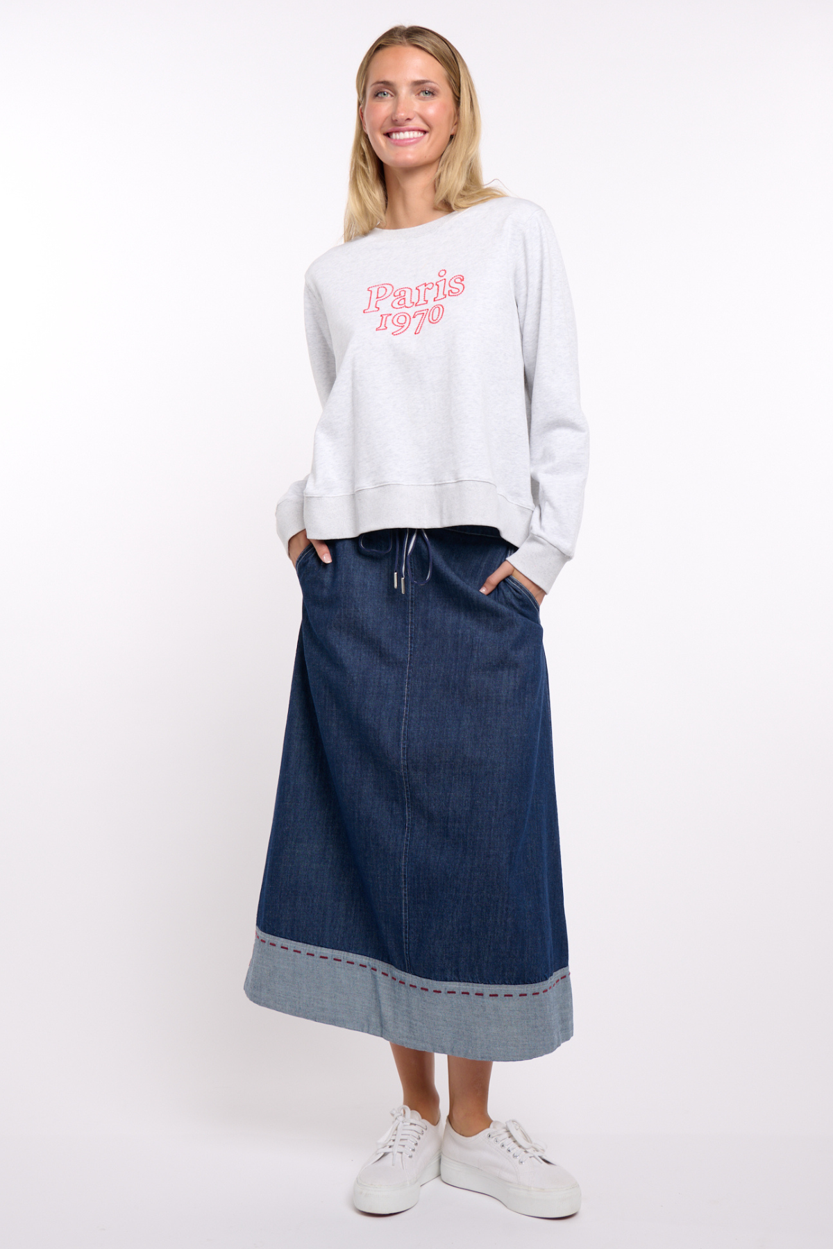 Easton Denim Skirt Red Stitch