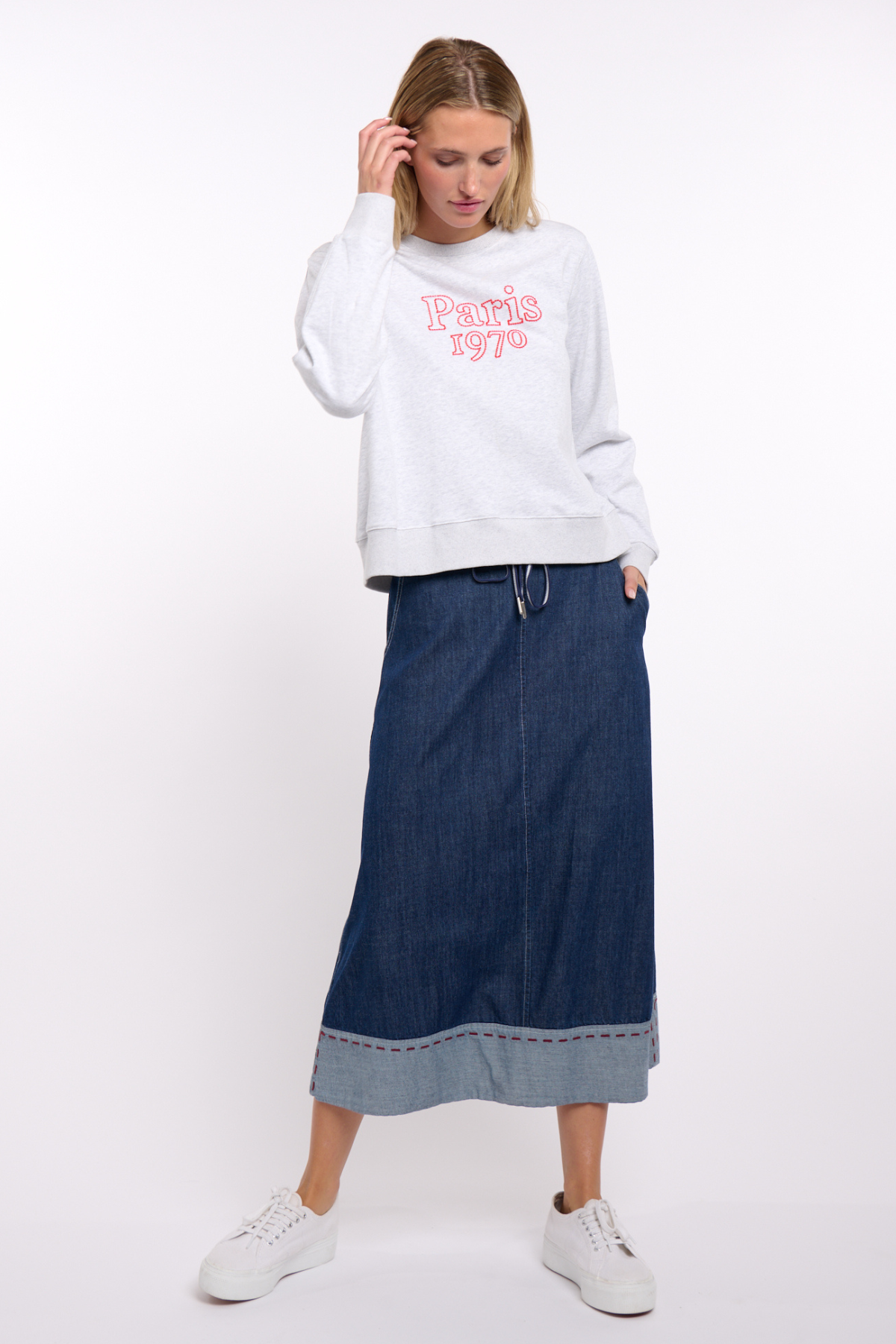 Easton Denim Skirt Red Stitch