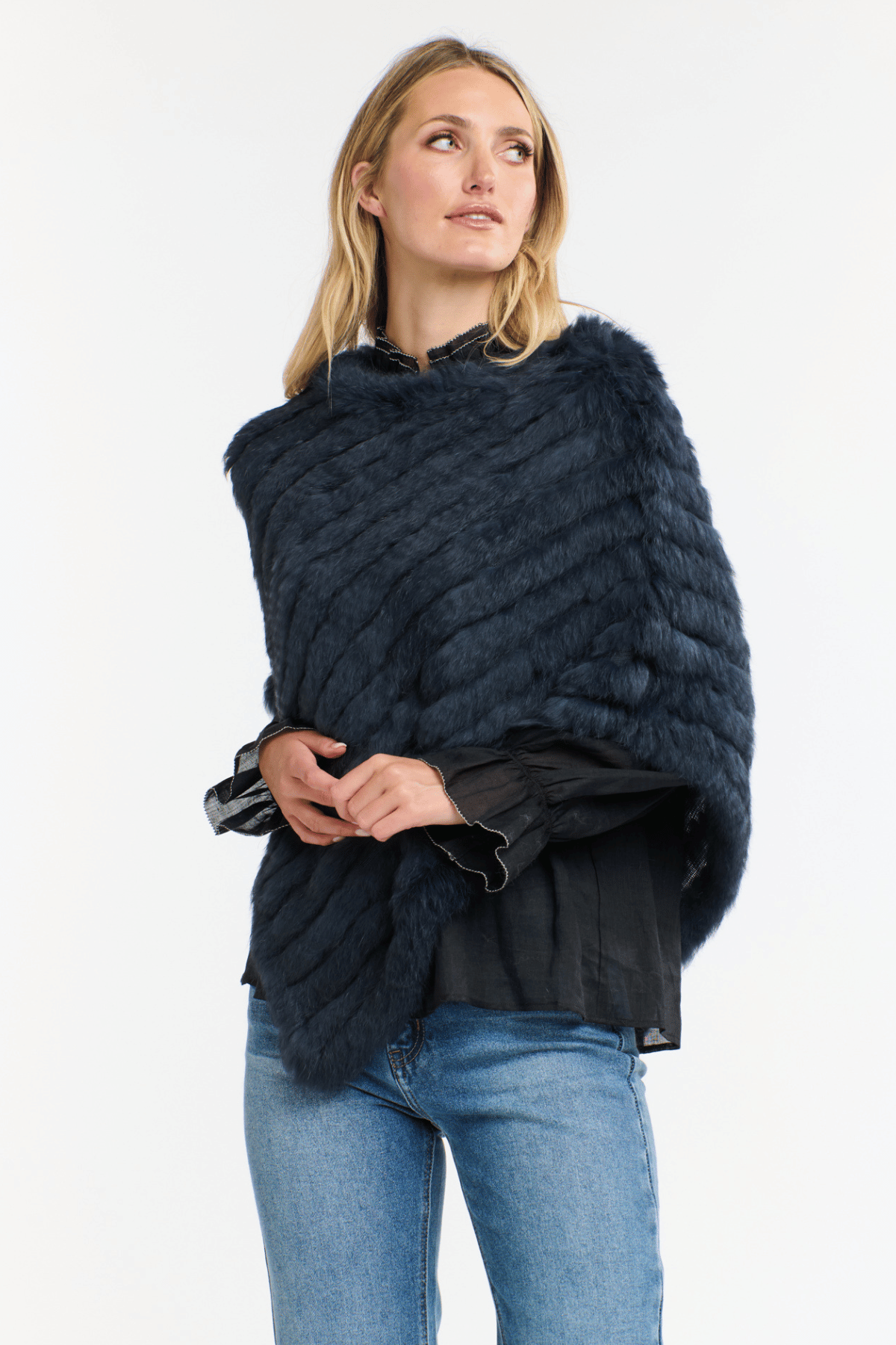 Rabbit Fur Poncho Midnight