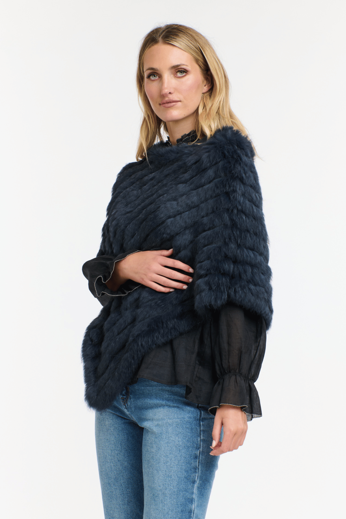 Rabbit Fur Poncho Midnight