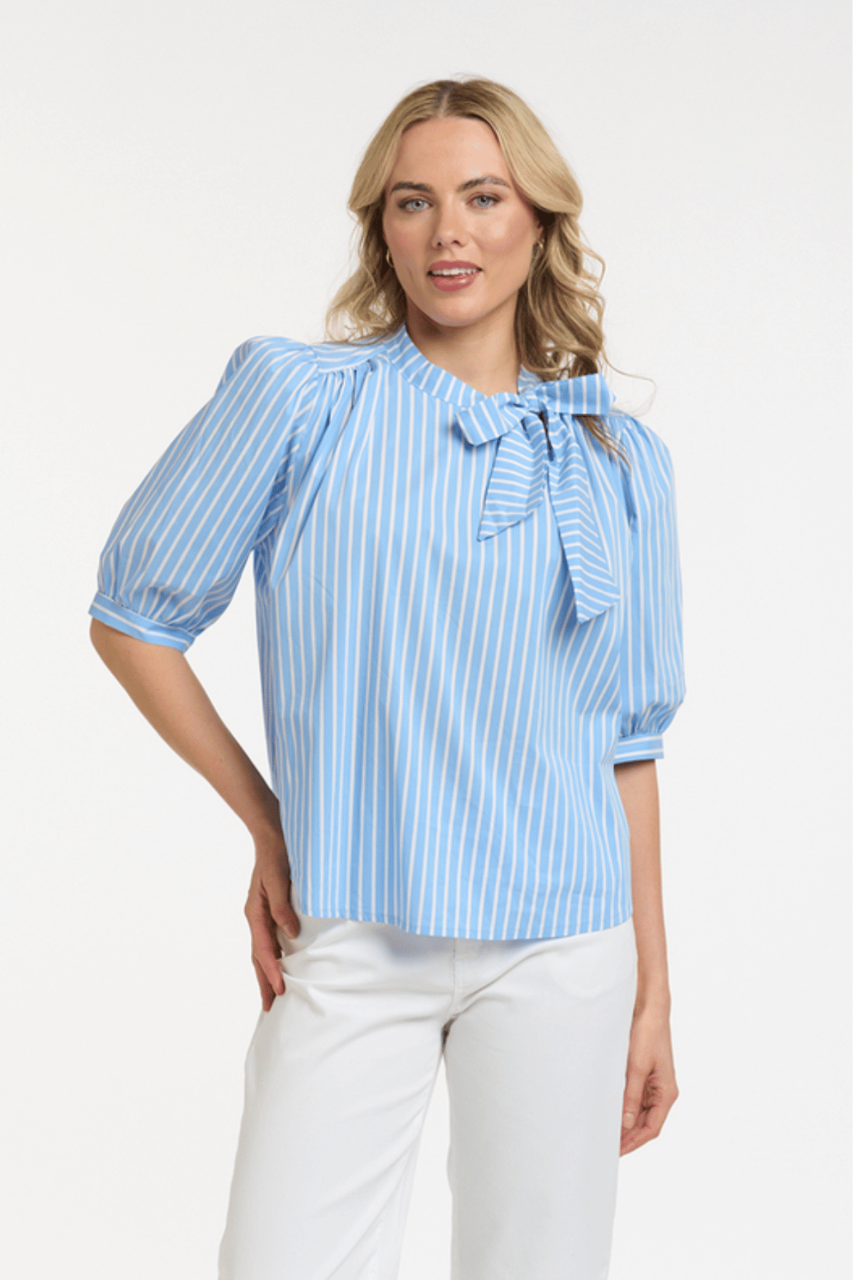 Striped Bow Blouse Blue