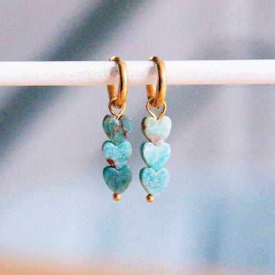 Natural Stone Heart Charm Hoops