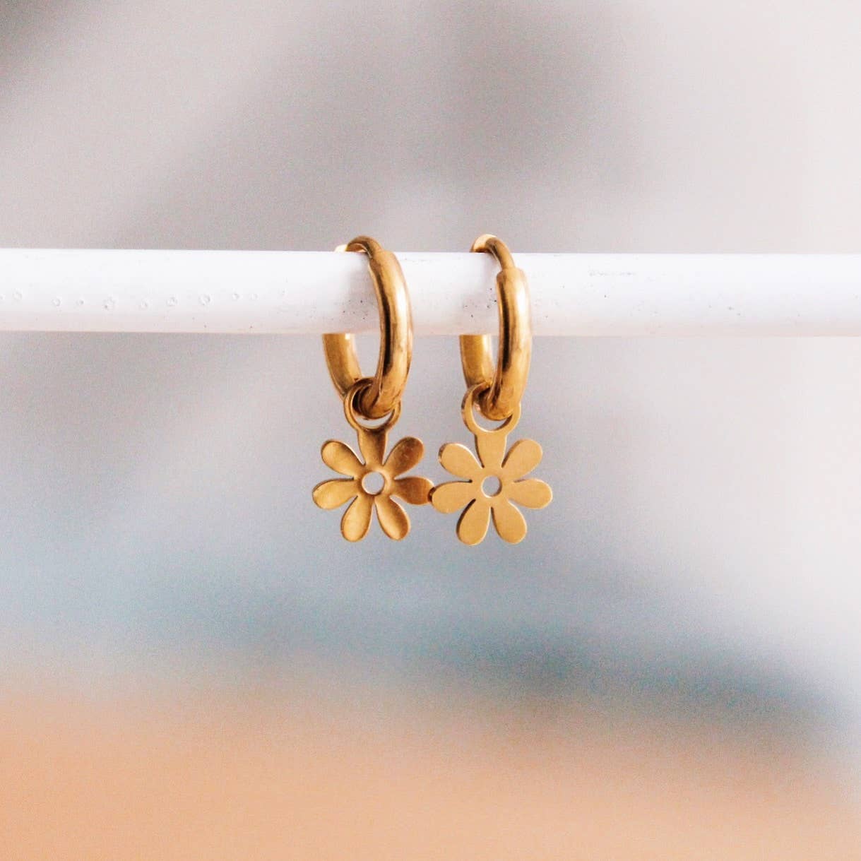 Daisy Flower Charm Hoops