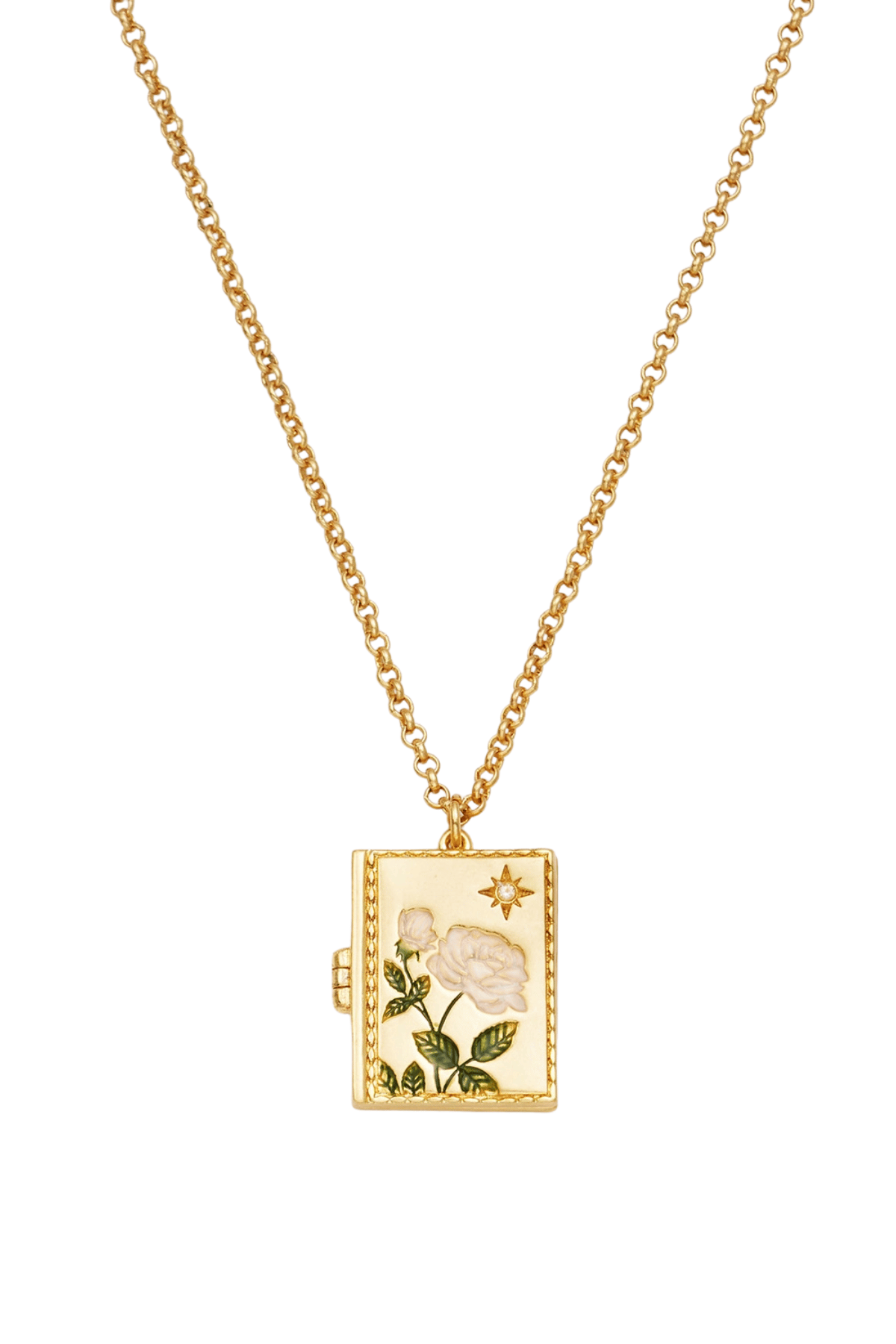 White English Rose Locket Necklace