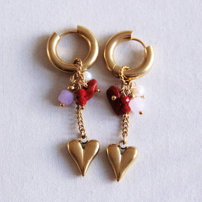 Earring Cluster Gemstones Heart Lilac Burgundy
