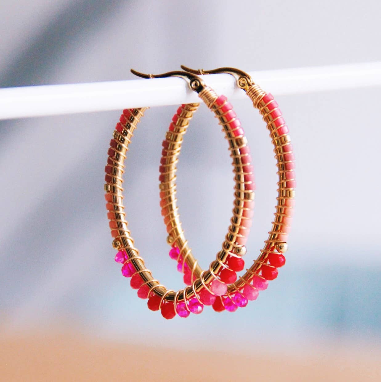 Oval Hoop Earrings Miyukis Red Pink