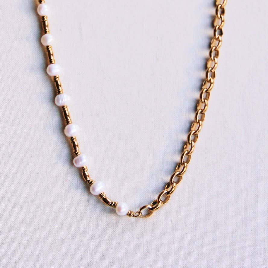 Coarse Link & Pearls Necklace