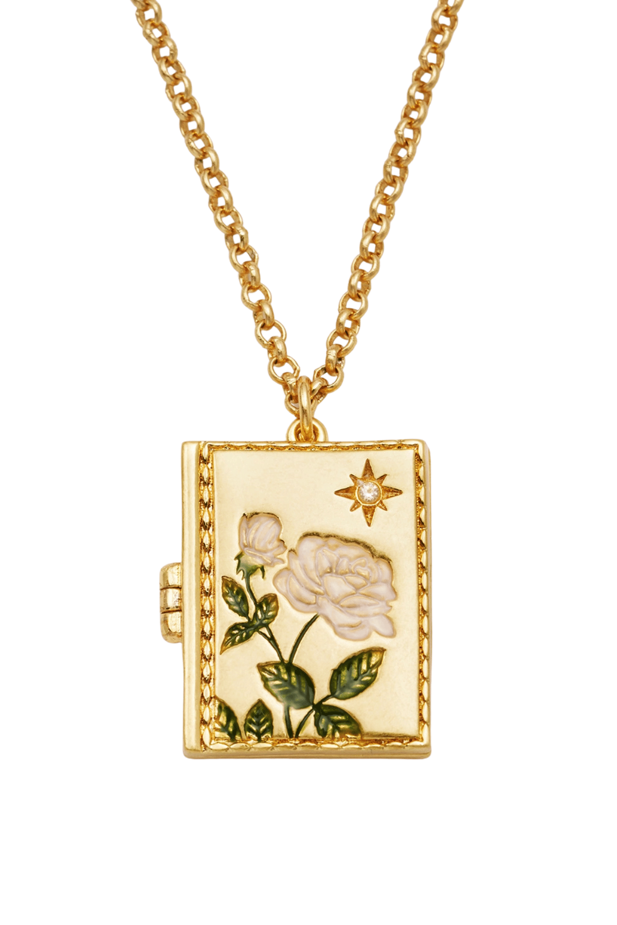 White English Rose Locket Necklace
