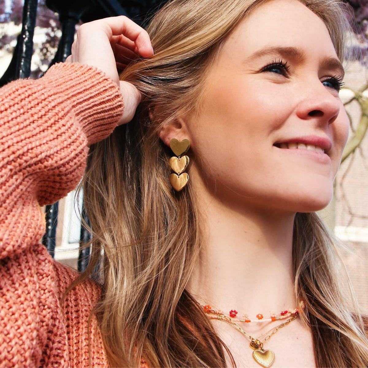 Statement Triple Heart Earrings
